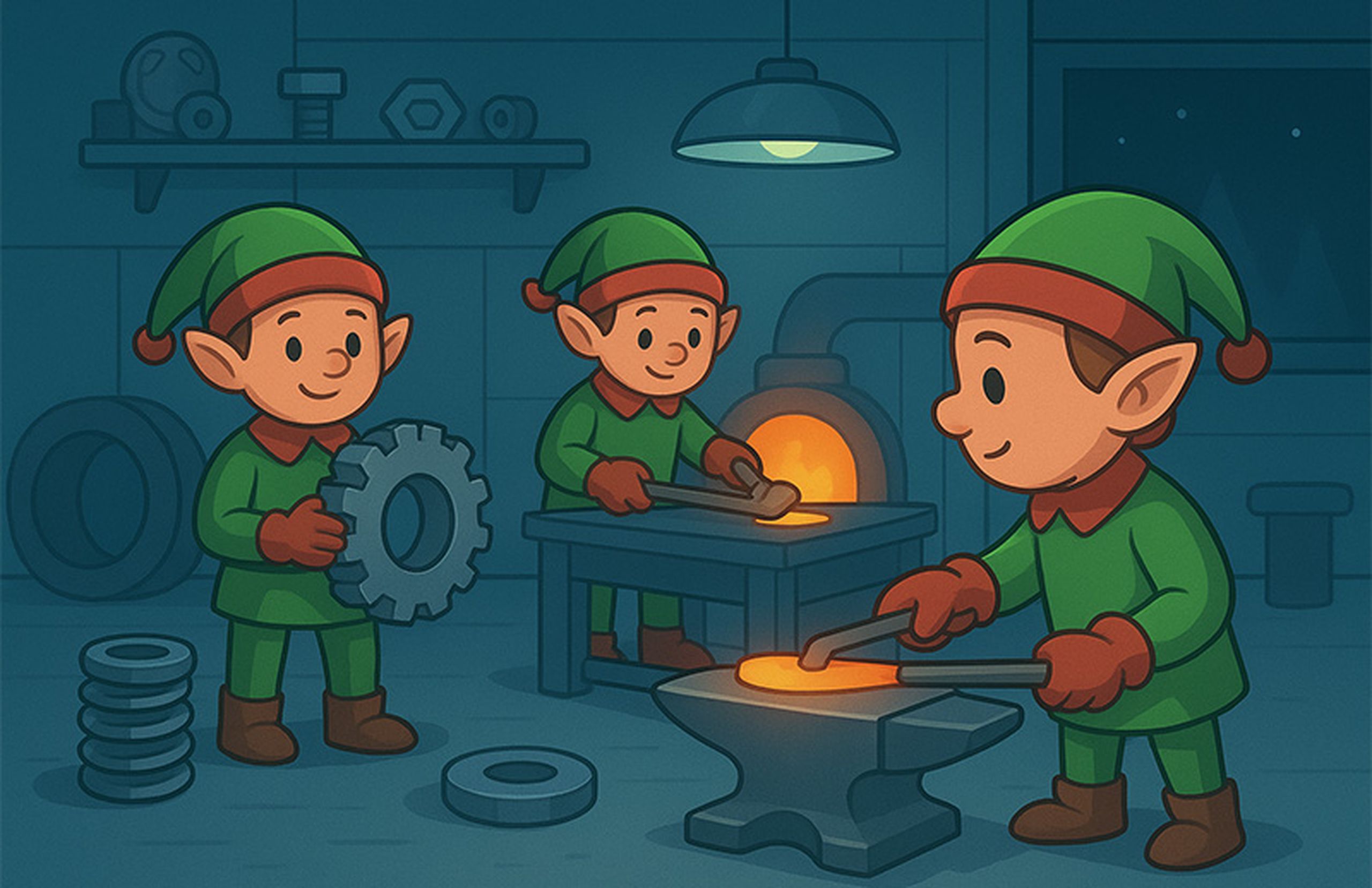 Elves working in santa's workshop